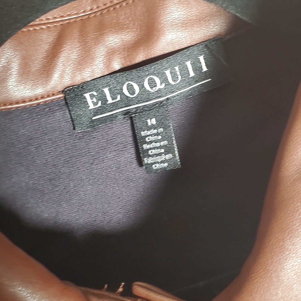 Eloquii Brown Faux Leather Sherpa Trim Button Front Mini Dress Jacket Size 14 - Picture 4 of 7